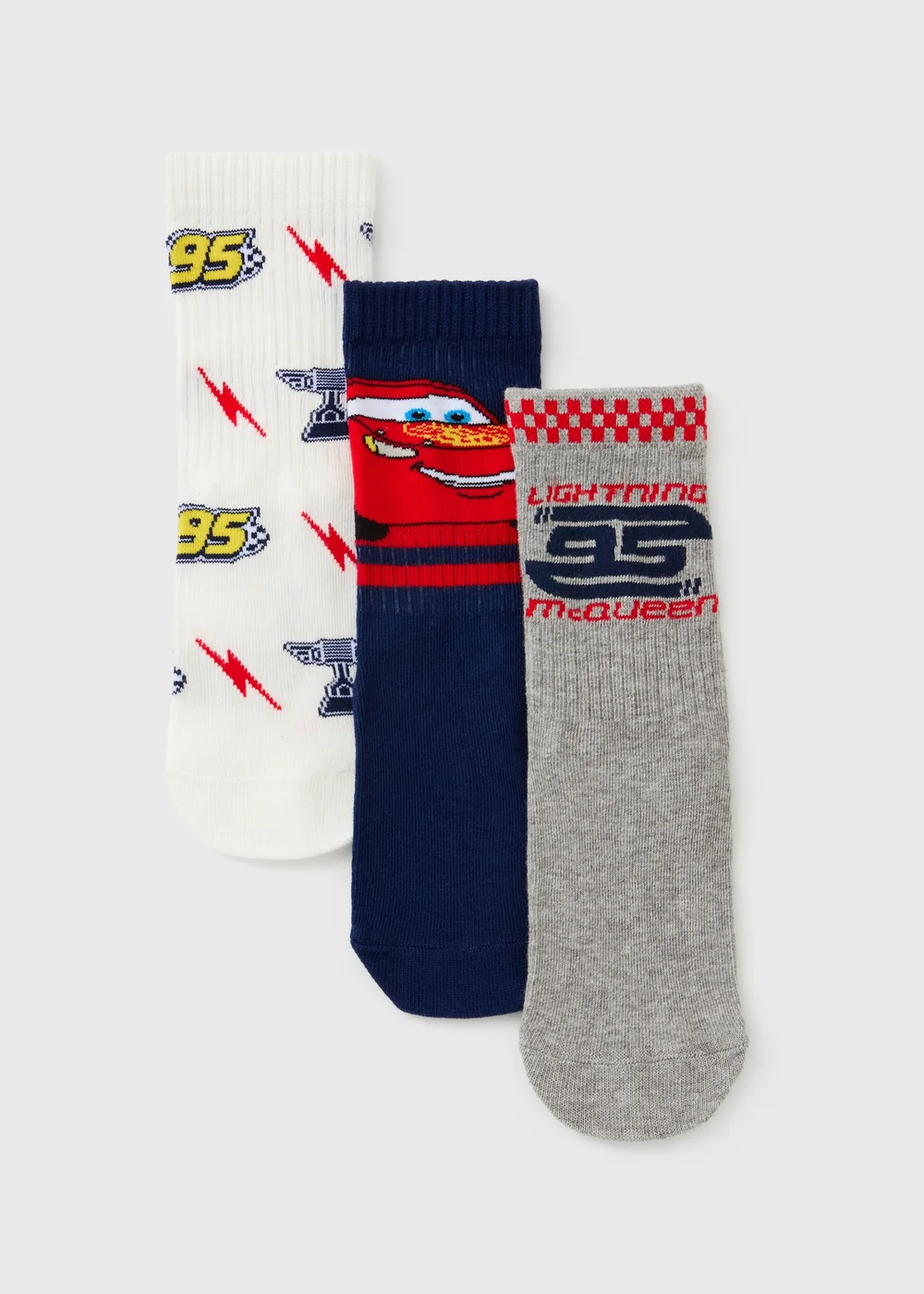 Disney Cars 3 Pack Boys Multicolour Lightning McQueen Socks (Younger 3-12) - 3-5.5 Image 1