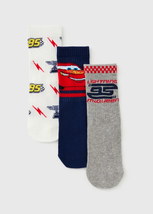 Disney Cars 3 Pack Boys Multicolour Lightning McQueen Socks (Younger 3-12) - 3-5.5 Image 1