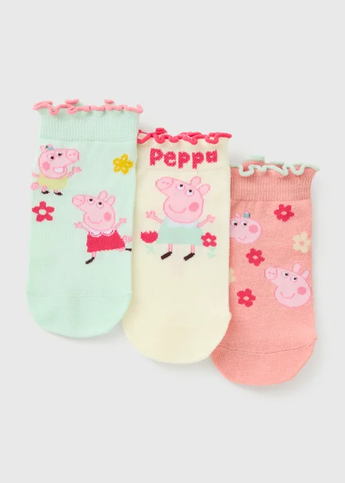 Peppa Pig 3 Pack Girls Multicolour Socks (Younger 3-12) - 3-5.5 Image 1