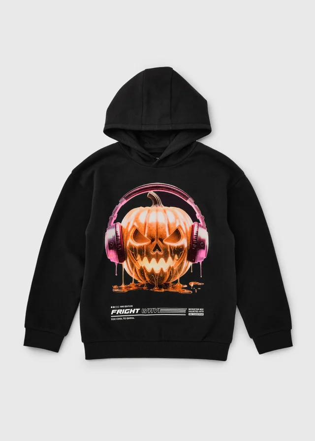 Boys Black Pumpkin Halloween Hoodie (7-15yrs)