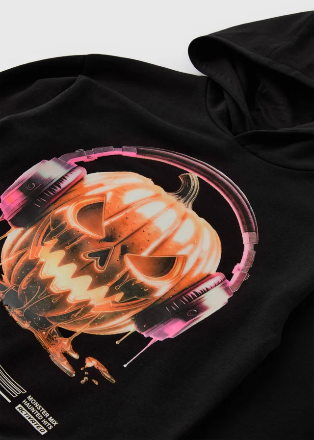 Boys Black Pumpkin Halloween Hoodie (7-15yrs)
