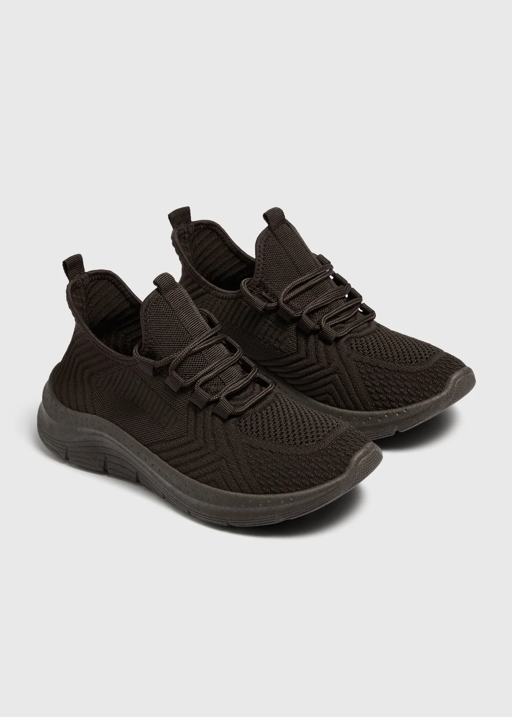 Chocolate Brown Knitted Lace Up Trainers - 3 Image 2