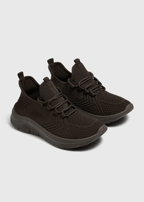 Chocolate Brown Knitted Lace Up Trainers - 3 Image 2