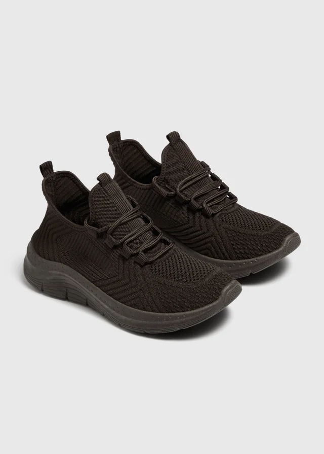 Chocolate Brown Knitted Lace Up Trainers