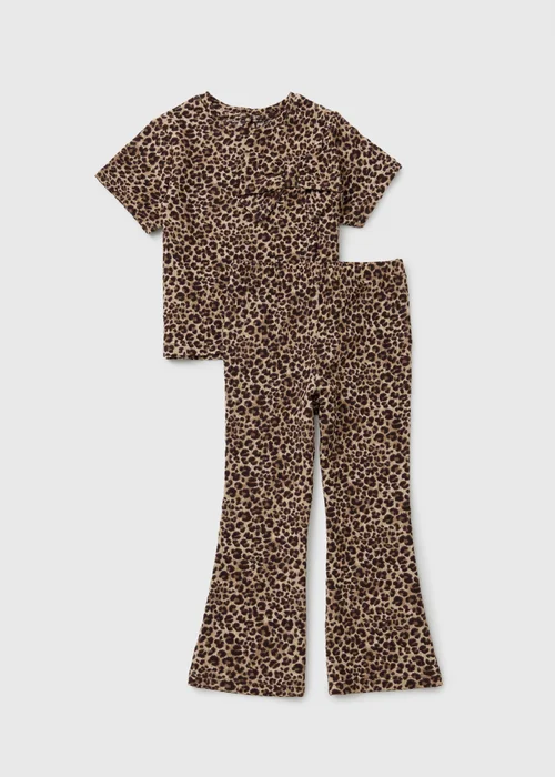 Girls Brown Leopard Crinkle Top & Trousers Set (1-8yrs) - 1-1.5 Yrs Image 1