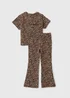 Girls Brown Leopard Crinkle Top & Trousers Set (1-8yrs) - 1-1.5 Yrs Image 1