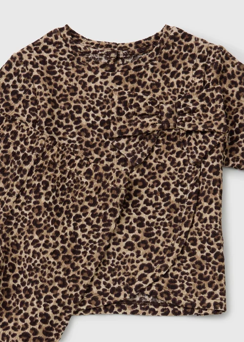 Girls Brown Leopard Crinkle Top & Trousers Set (1-8yrs) - 1-1.5 Yrs Image 2