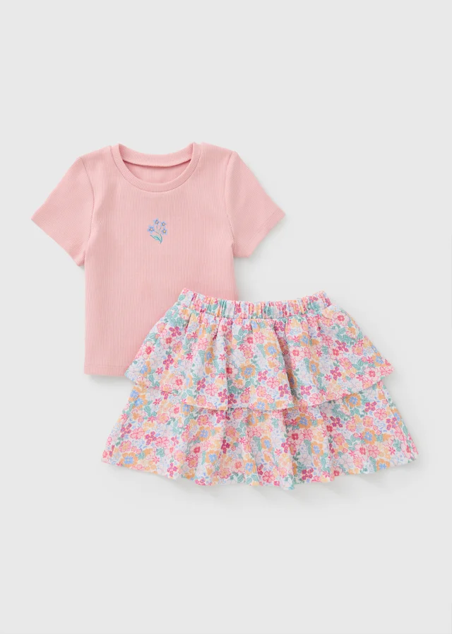 Girls Multicolour Floral Top & Skirt Set (1-8yrs)