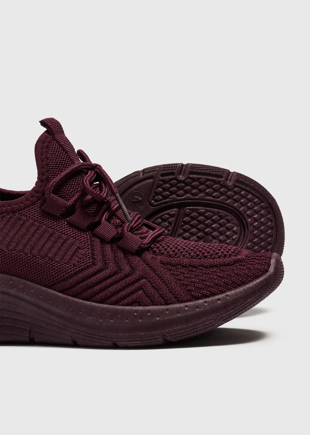 Burgundy Knitted Lace Up Trainer - 3 Image 2
