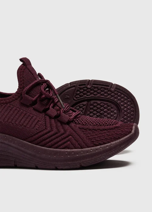 Burgundy Knitted Lace Up Trainer - 3 Image 2