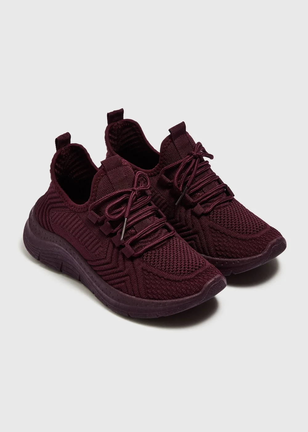 Burgundy Knitted Lace Up Trainer - 3 Image 1