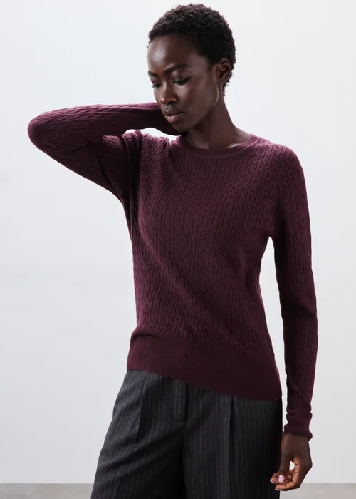 Burgundy Cable Knit Jumper - 8 Image 3