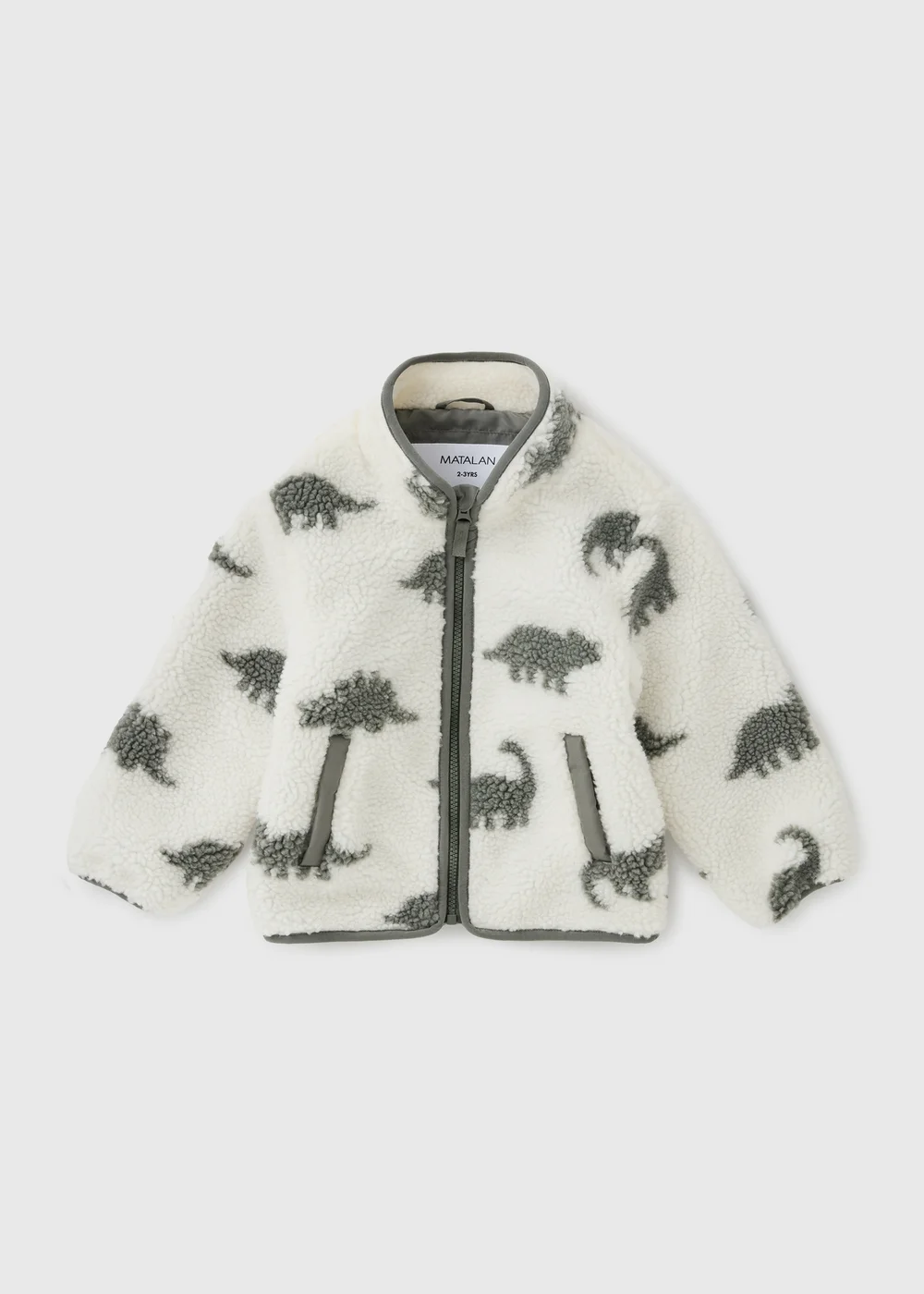 Boys Sage Dino Print Borg Jacket (1-8yrs) - 1-1.5 Yrs Image 1
