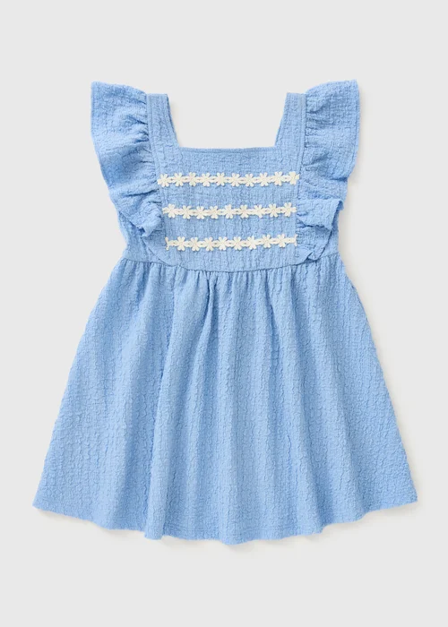 Girls Blue Daisy Crinkle Dress (1-8yrs) - 1-1.5 Yrs Image 1
