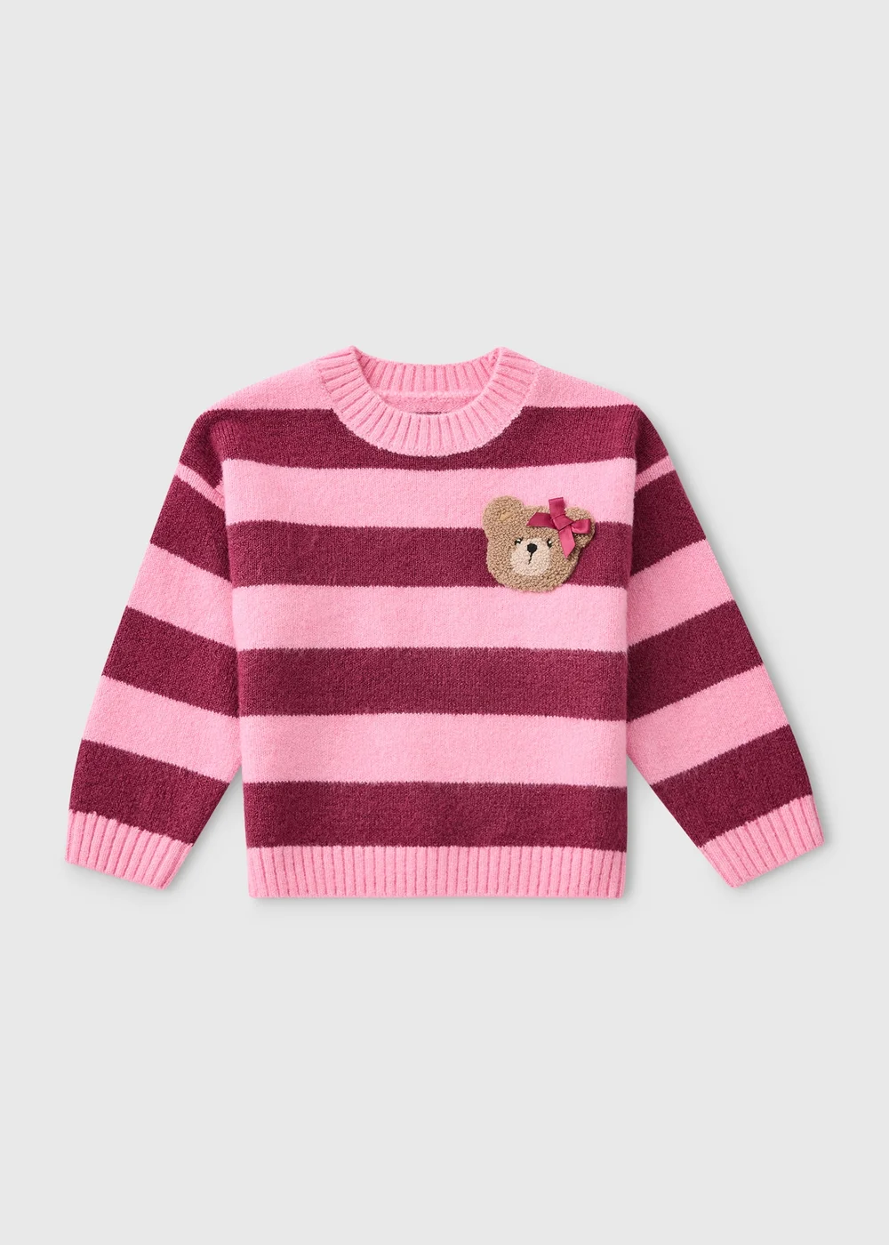 Girls Pink Stripe Teddy Jumper (1-8yrs) - 1-1.5 Yrs Image 1