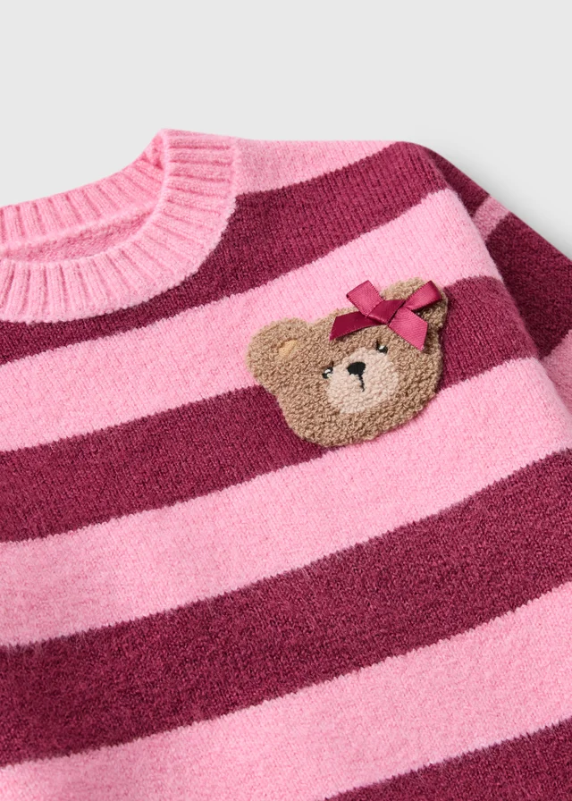 Girls Pink Stripe Teddy Jumper (1-8yrs)