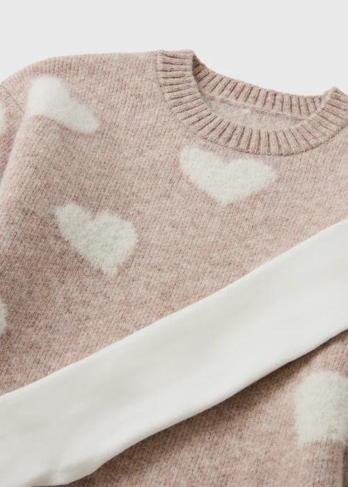 Girls Oatmeal Heart Knitted Dress & Tights Set (1-8 Yrs) - 1-1.5 Yrs Image 2