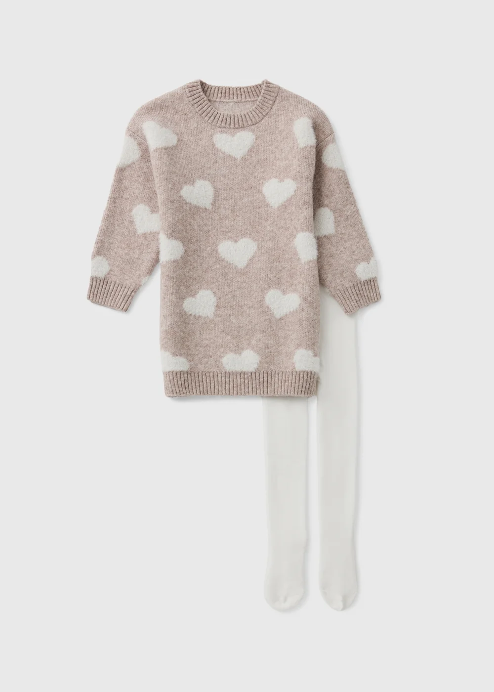 Girls Oatmeal Heart Knitted Dress & Tights Set (1-8 Yrs) - 1-1.5 Yrs Image 1