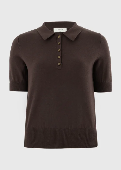 Chocolate Brown Knitted Collared Short Sleeve Jumper - XS Image 4