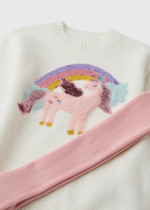 Girls Cream Knitted Unicorn Dress & Tights Set (1-8yrs) - 1-1.5 Yrs Image 2