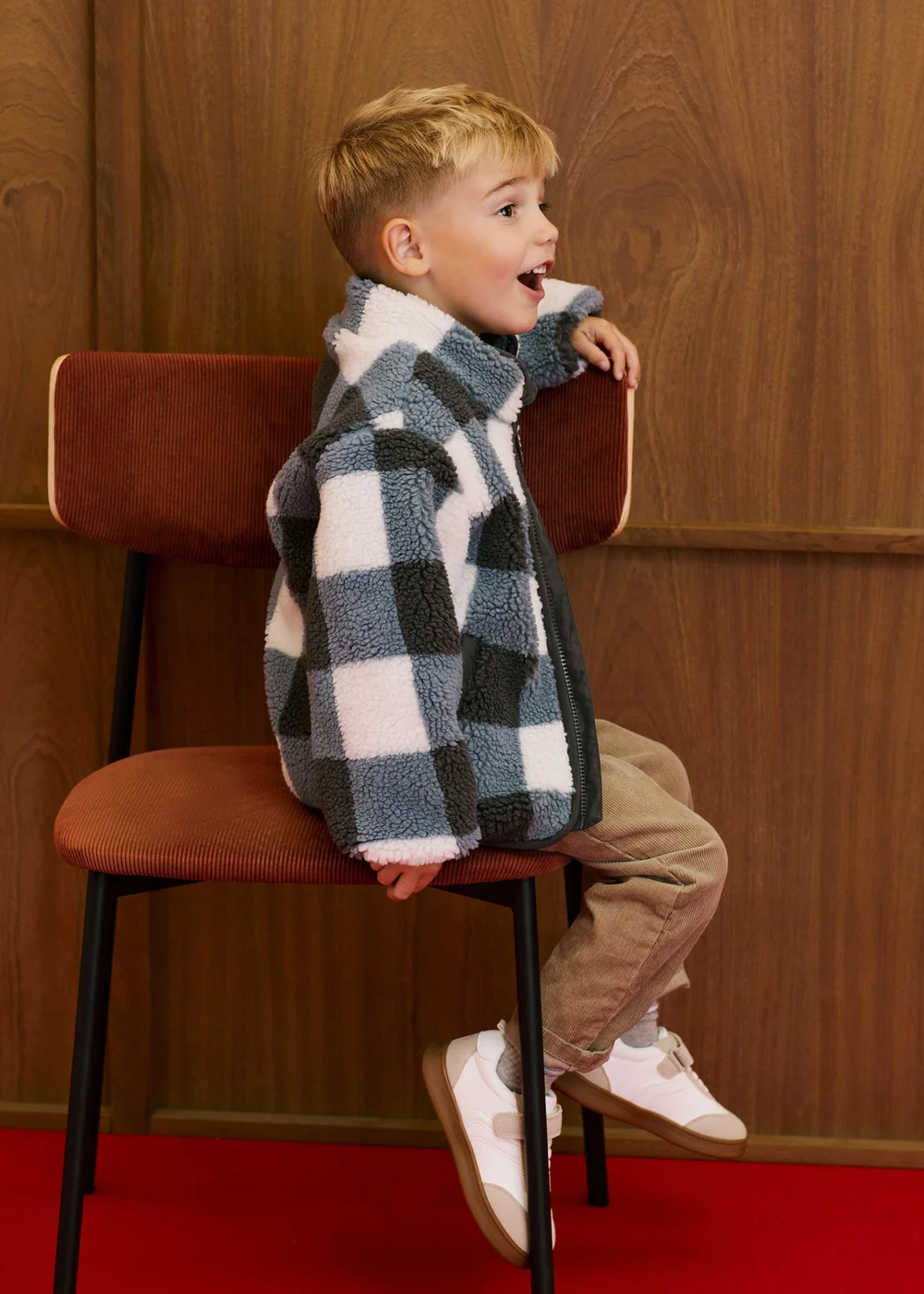 Boys Blue Check Borg Jacket (1-8yrs) - 1-1.5 Yrs Image 2