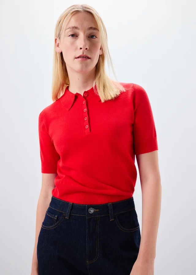 Red Collared Knitted T-Shirt