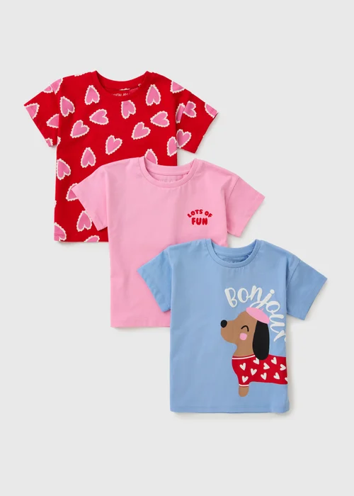 3 Pack Girls Multicolour Bonjour T-Shirts (1-8yrs) - 2-3 Yrs Image 1