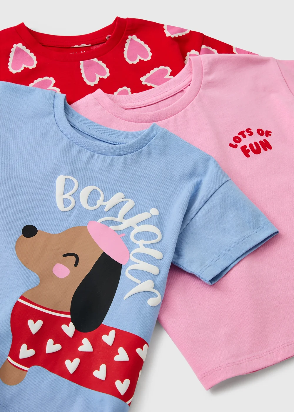 3 Pack Girls Multicolour Bonjour T-Shirts (1-8yrs) - 2-3 Yrs Image 2