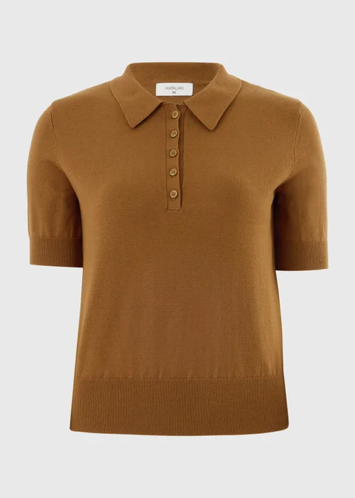 Camel Knitted Collared Short Sleeve Jumper - XS Image 2