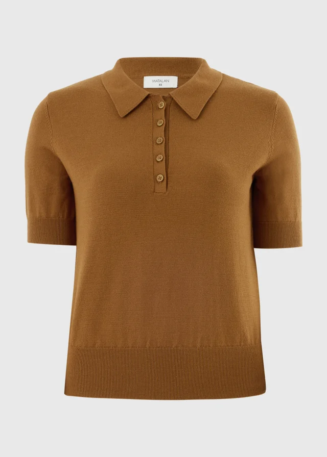 Camel Knitted Collared Short Sleeve Jumper