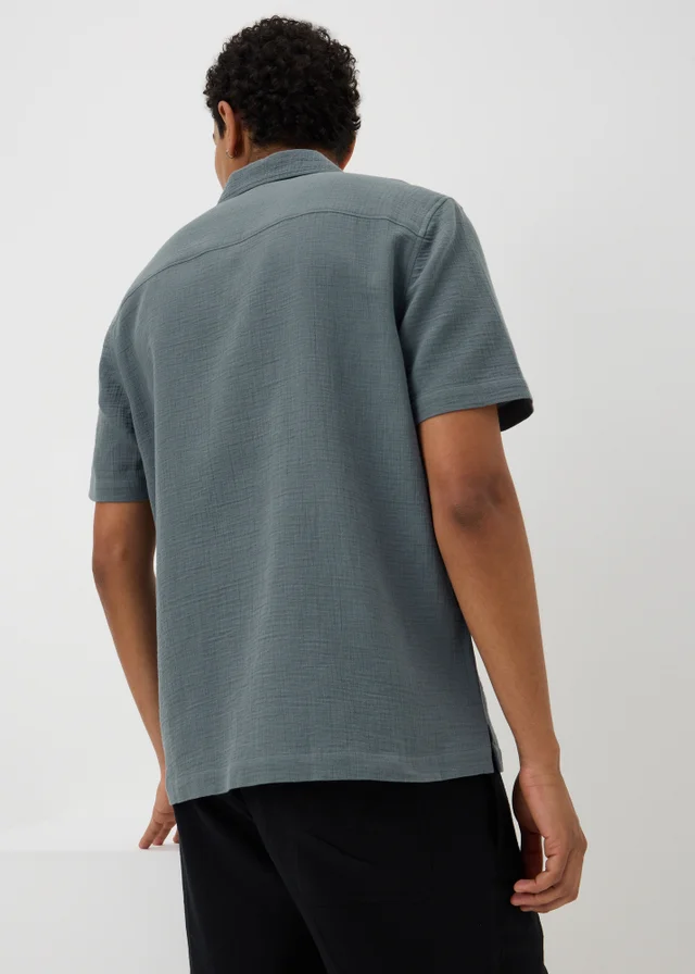 Blue Double Cloth Short Sleeve Shirt