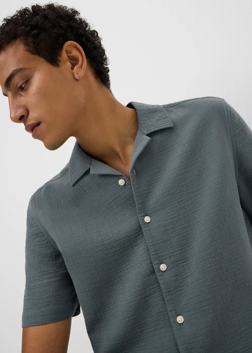 Blue Double Cloth Short Sleeve Shirt - S Image 3