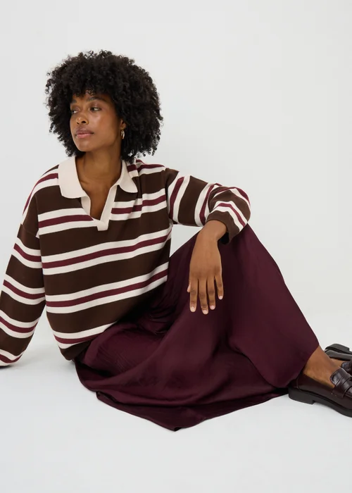 Brown Rugby Striped Jumper - M Image 2