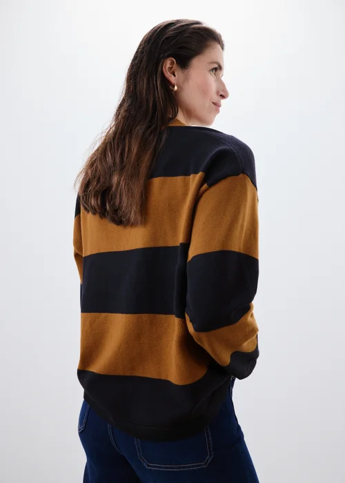 Navy & Camel Stripe Rugby Jumper - XS Image 2