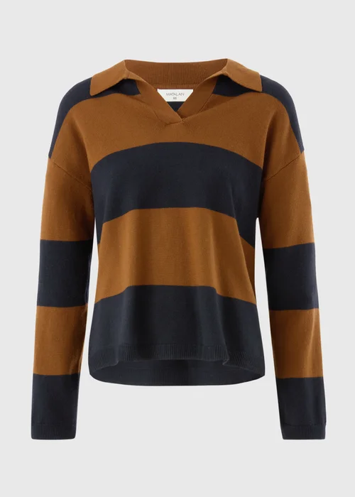 Navy & Camel Stripe Rugby Jumper - XS Image 4