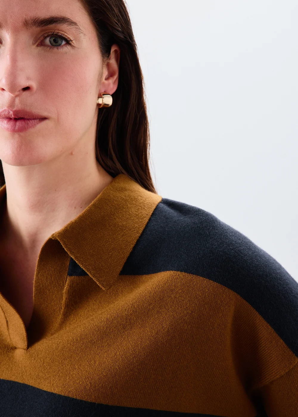 Navy & Camel Stripe Rugby Jumper - XS Image 3