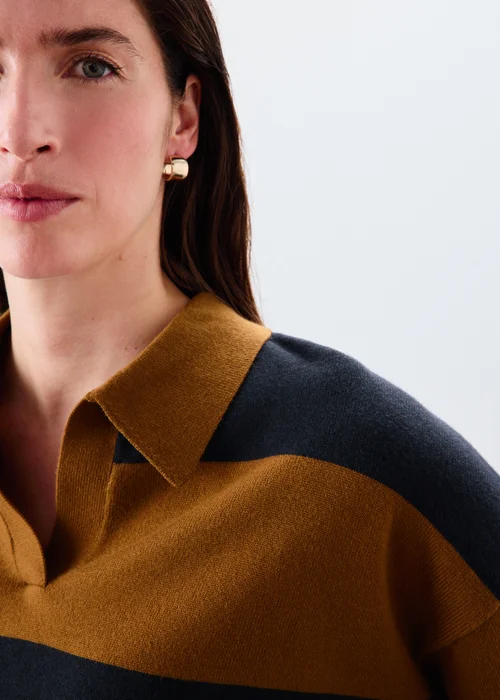 Navy & Camel Stripe Rugby Jumper - XS Image 3