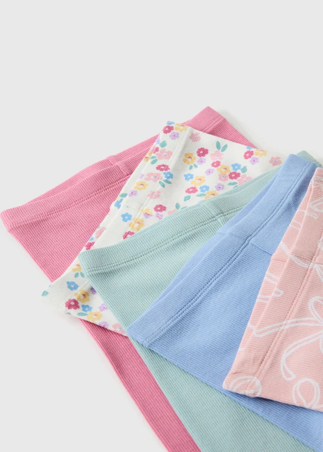 5 Pack Girls Multicolour Floral Ribbed Leggings (1-8yrs)