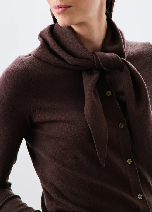 Brown Long Sleeve Cardigan With Detachable Neck Scarf - S Image 3