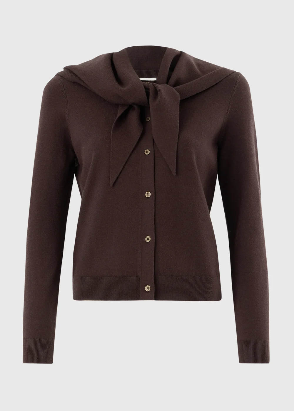 Brown Long Sleeve Cardigan With Detachable Neck Scarf - S Image 4