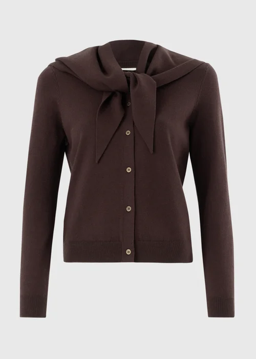 Brown Long Sleeve Cardigan With Detachable Neck Scarf - S Image 4