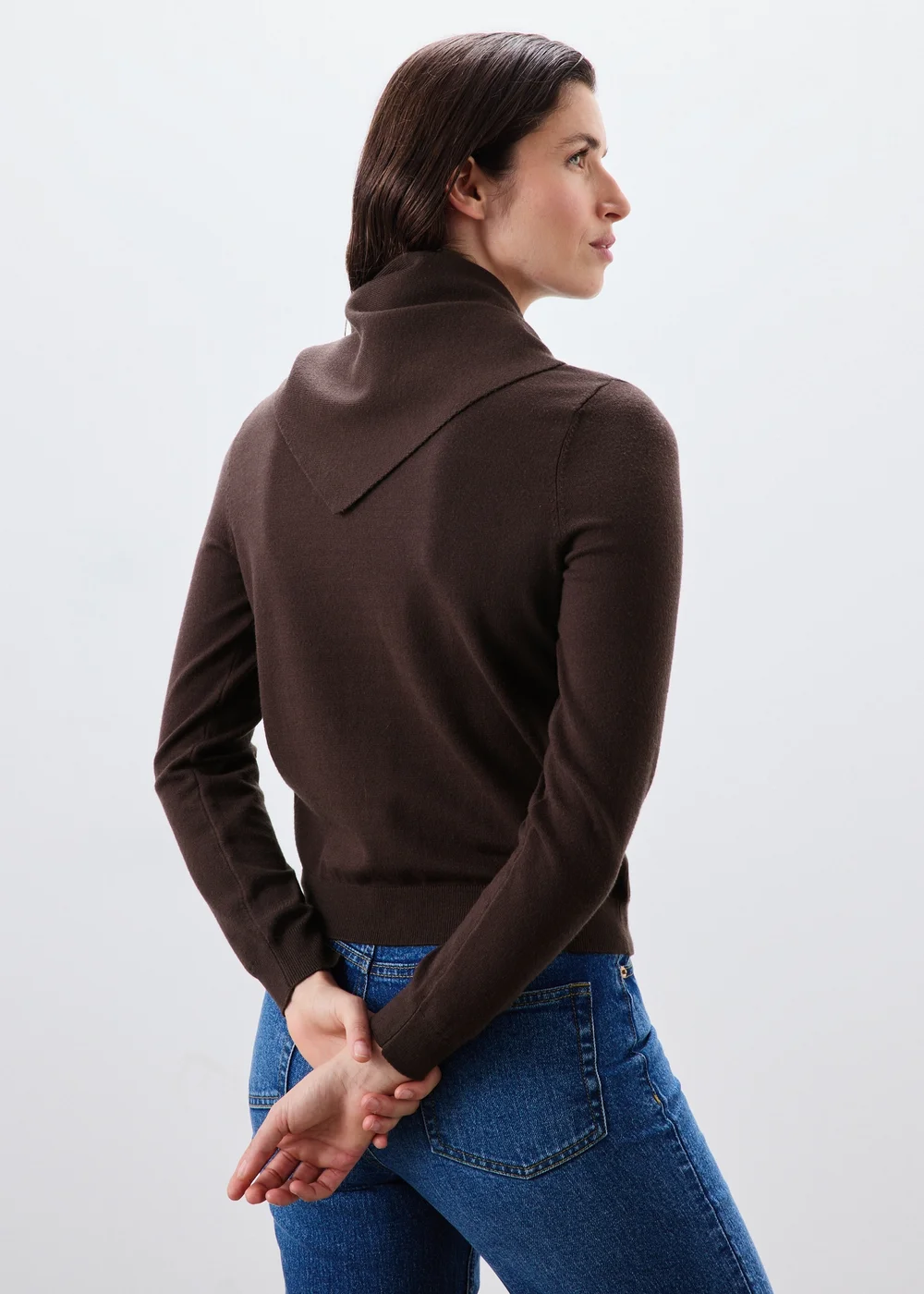Brown Long Sleeve Cardigan With Detachable Neck Scarf - S Image 2