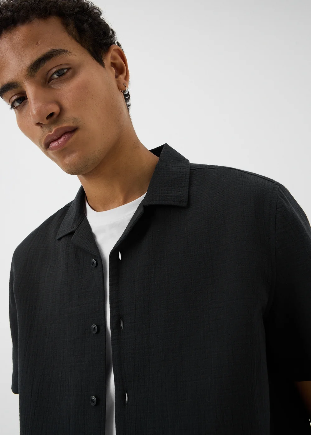 Black Double Cloth Short Sleeve Shirt - S Image 3