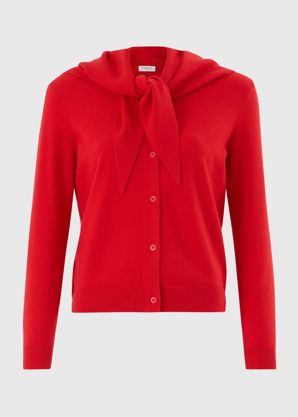 Red Long Sleeve Cardigan With Detachable Neck Scarf - S Image 4