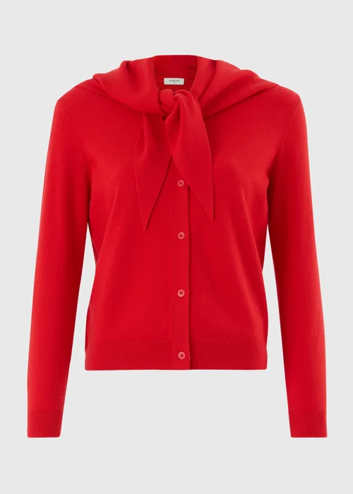 Red Long Sleeve Cardigan With Detachable Neck Scarf - S Image 4