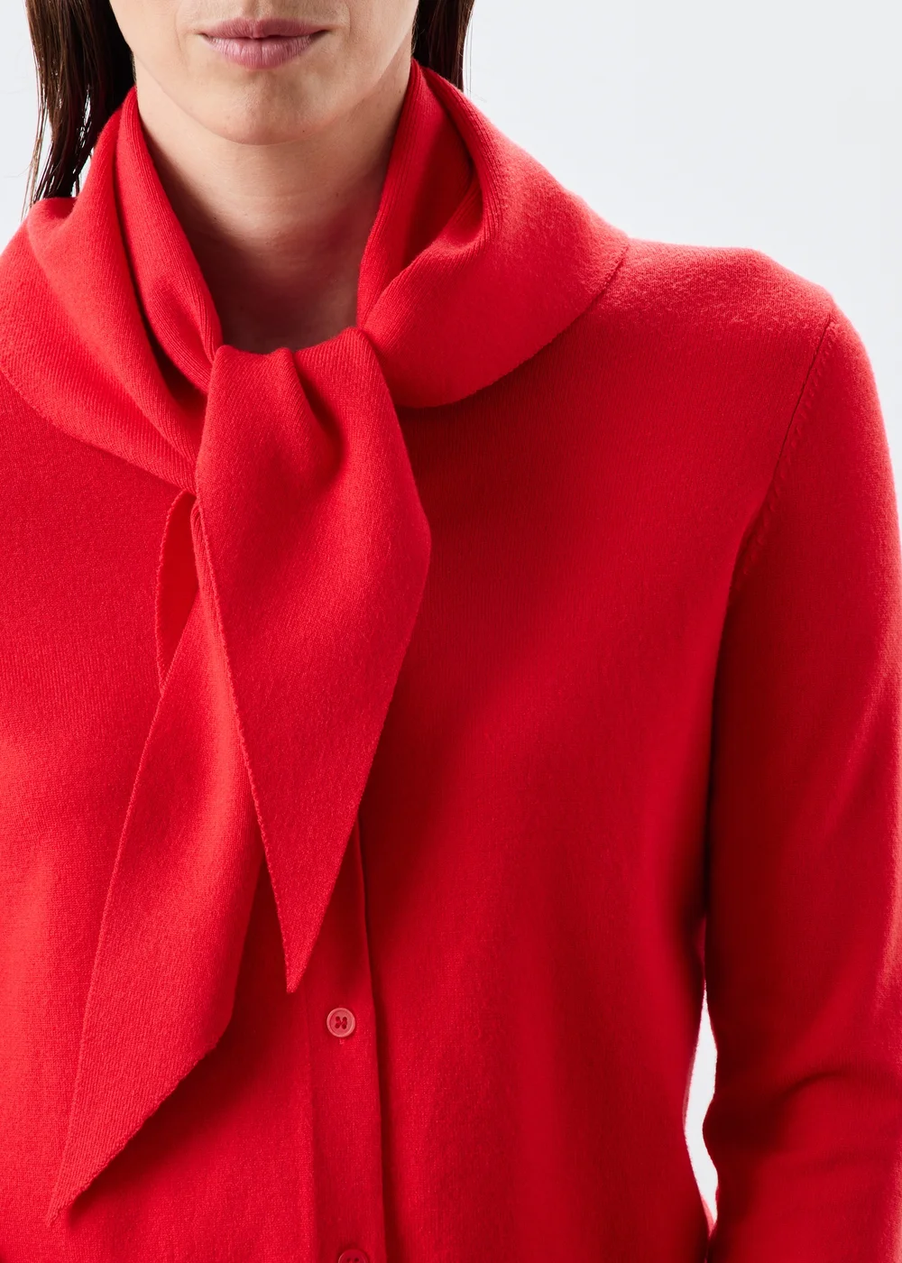 Red Long Sleeve Cardigan With Detachable Neck Scarf - S Image 3