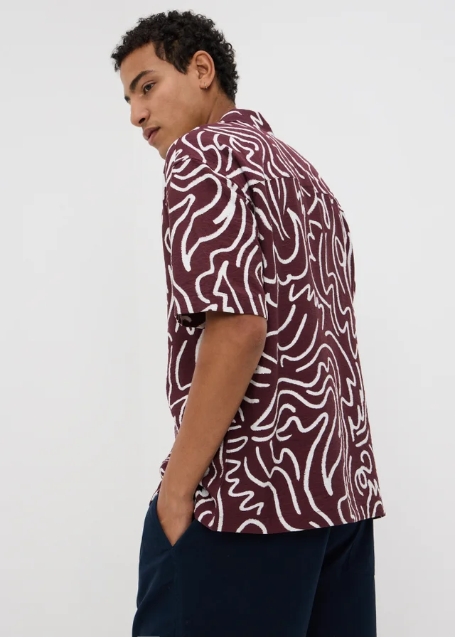 Burgundy Abstract Print Short Sleeve Shirt
