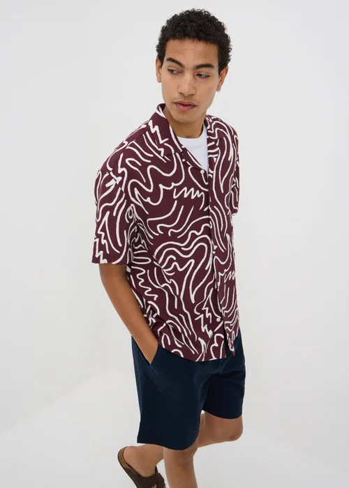 Burgundy Abstract Print Short Sleeve Shirt - S Image 1