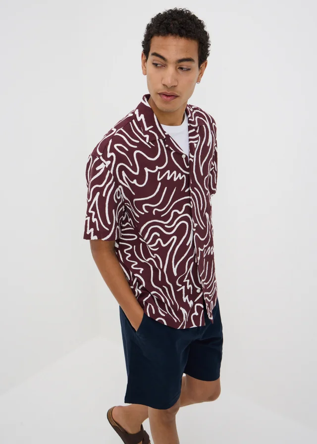Burgundy Abstract Print Short Sleeve Shirt