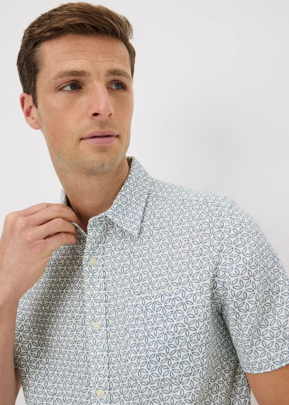 Ecru Geometric Regular Fit Short Sleeve Shirt - S Image 3